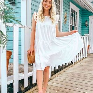 Dress Sleeveless Ruffle Round Neck Mini Dress Loose Fit Short Flowy Pleated